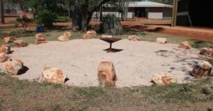 Image of the Men's yarning circle at West Kimberley Regional Prison