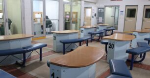 Image of tables and chairs in the visits area at Bunbury Regional Prison